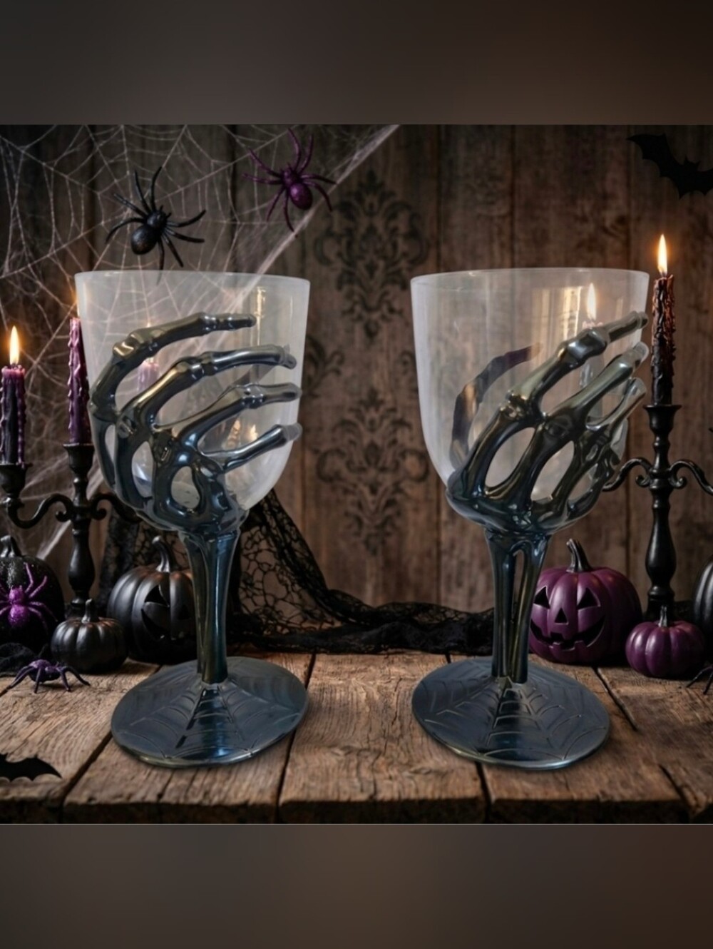 Halloween Skeleton hand Acrylic Wine Glass Set of 2
